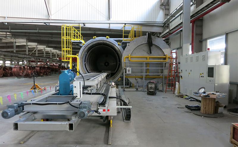 Horizontal barrel-type furnace for copper and copper alloy wire coils/bars